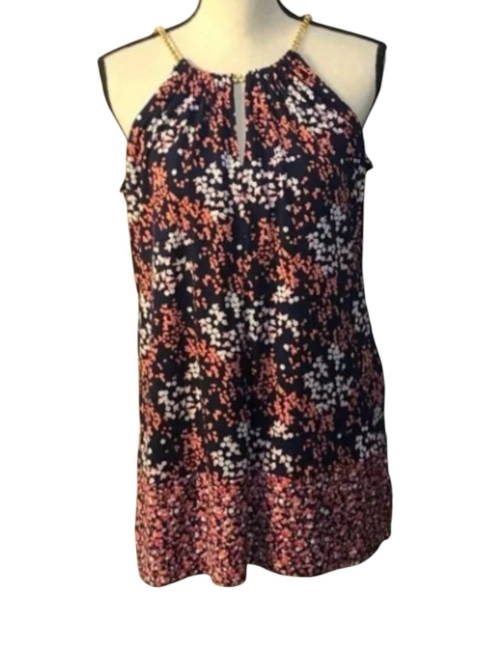 NWT MICHAEL KORS BLUE FLORAL BLOUSE WITH GOLD CHAIN SIZE S